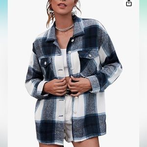 UANEO WOMENS PLAID SHACKET BUTTON DOWN WOOL BLEND FALL FLANNEL SHIRT JACKET